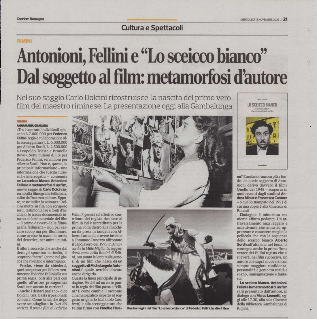 Lo Sceicco Bianco di Carlo Dolcini sul Corriere Romagna: la recensione di Annamaria Gradara