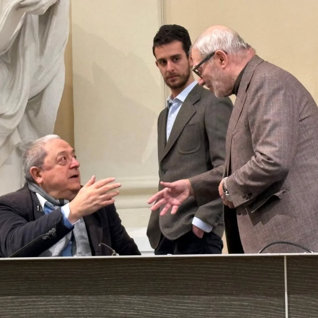 Marino Biondi, Tommaso Panozzo e Carlo Dolcini alla presentazione del libro su Renato Serra alla Biblioteca Malatestiana