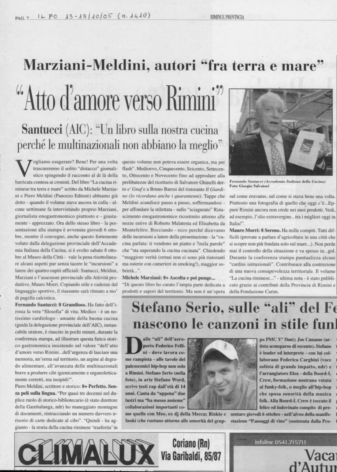 Articolo “Atto d’amore verso Rimini” pubblicato su Il Fo nel 2005 su Piero Meldini, Michele Marziani e La cucina riminese tra terra e mare
