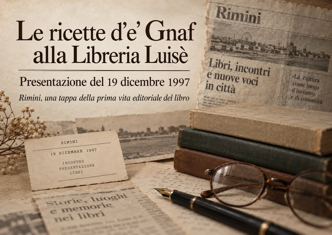 Corriere di Rimini del 18 dicembre 1997 con l’annuncio della presentazione di Le ricette d’e’ Gnaf alla Libreria Luisè