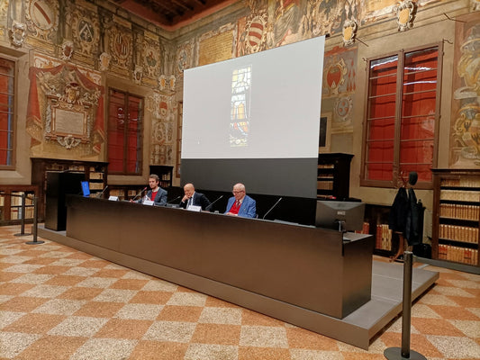 Carlo Dolcini Franco Farinelli e Tommaso Panozzo durante la presentazione del libro all’Archiginnasio di Bologna