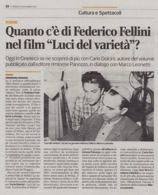 Articolo del Corriere Romagna del 22 novembre 2024 su Luci del varietà di Carlo Dolcini e Federico Fellini