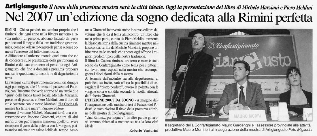 Programma di ArtigianGusto 2006 con l'incontro su La cucina riminese tra terra e mare di Piero Meldini e Michele Marziani