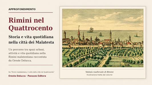 Ricostruzione di Arimino nel I secolo nel libro Rimini malatestiana di Oreste Delucca.