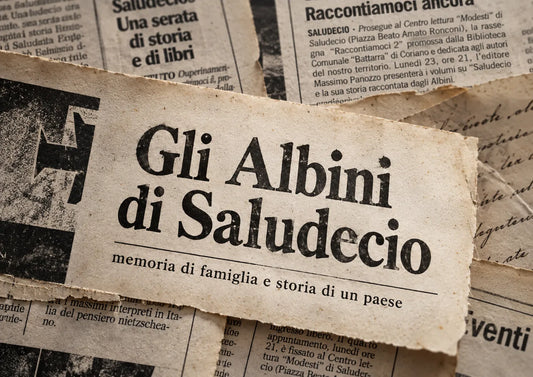 Composizione grafica dedicata a Guglielmo Albini, garibaldino e autore delle memorie storiche di Saludecio.