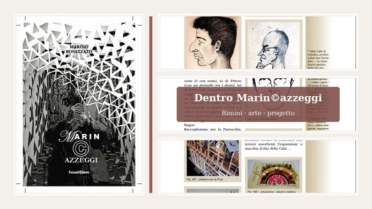 Copertina di Marin©azzeggi con dettagli di ritratti, disegni e progetti di Marino Bonizzato